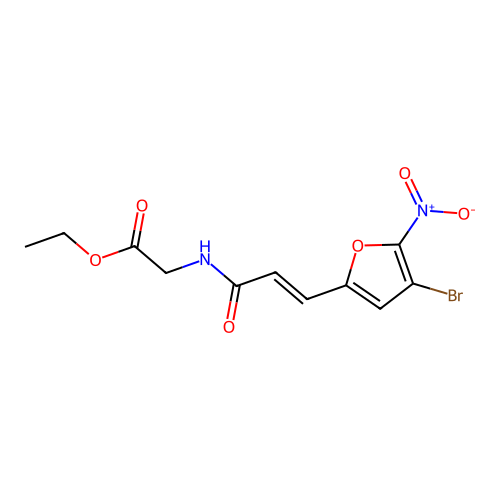 N-ethoxycarbonylmethyl-beta-(5-nitro-4-bromo-2-furyl)acrylamide structure