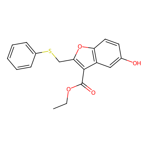 5-Hydroxy-2-[(phenylthio)methyl]-3-benzofurancarboxylic acid ethyl ester structure