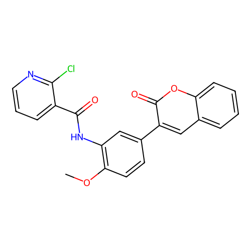 2-chloro-N-[2-methoxy-5-(2-oxo-2H-chromen-3-yl)phenyl]pyridine-3-carboxamide structure