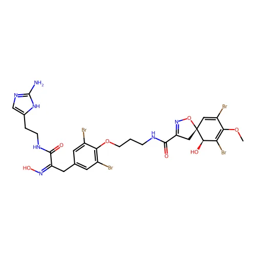 (5R,6S)-N-[3-[4-[(2Z)-3-[2-(2-氨基-1H-咪唑-5-基)乙基氨基]-2-羟基亚氨基-3-氧代丙基]-2,6-二溴苯氧基]丙基]-7,9-二溴-6-羟基-8-甲氧基-1-氧杂-2-氮杂螺[4.5]十-2,7,9-三烯-3-甲酰胺 structure