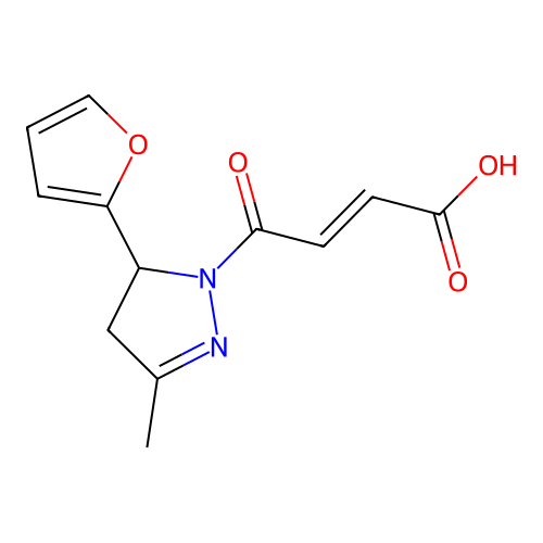 (2E)-4-[5-(furan-2-yl)-3-methyl-4,5-dihydro-1H-pyrazol-1-yl]-4-oxobut-2-enoic acid structure