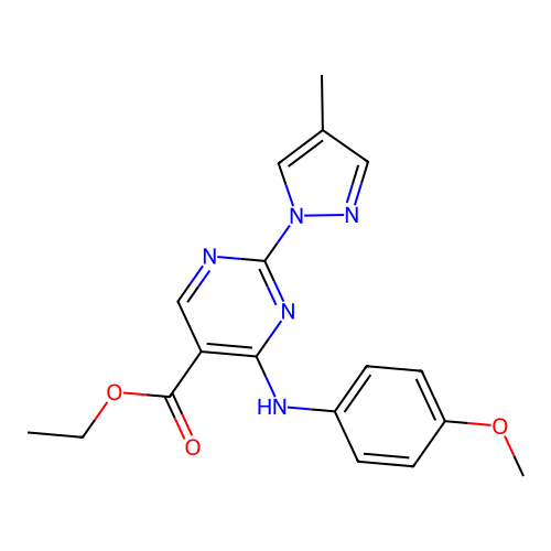 ethyl 4-((4-methoxyphenyl)amino)-2-(4-methyl-1H-pyrazol-1-yl)pyrimidine-5-carboxylate structure