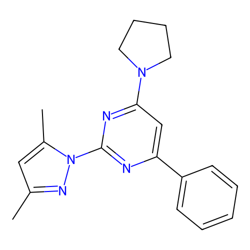2-(3,5-dimethyl-1H-pyrazol-1-yl)-4-phenyl-6-(pyrrolidin-1-yl)pyrimidine structure