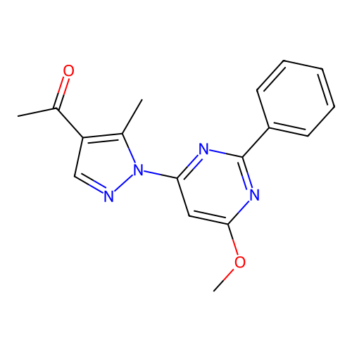 1-(1-(6-methoxy-2-phenylpyrimidin-4-yl)-5-methyl-1H-pyrazol-4-yl)ethanone structure