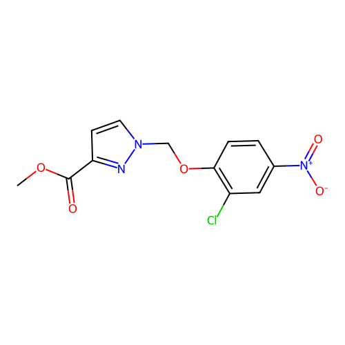 methyl 1-[(2-chloro-4-nitrophenoxy)methyl]-1H-pyrazole-3-carboxylate structure