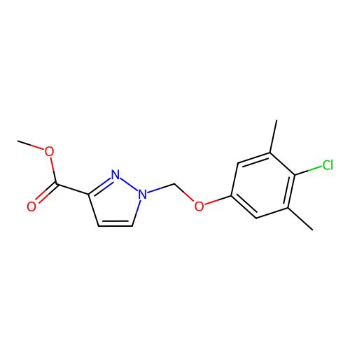 Methyl 1-((4-chloro-3,5-dimethylphenoxy)methyl)-1H-pyrazole-3-carboxylate structure