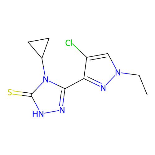 5-(4-chloro-1-ethyl-1H-pyrazol-3-yl)-4-cyclopropyl-4H-1,2,4-triazole-3-thiol structure