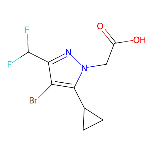 2-(4-bromo-5-cyclopropyl-3-(difluoromethyl)-1H-pyrazol-1-yl)acetic acid structure