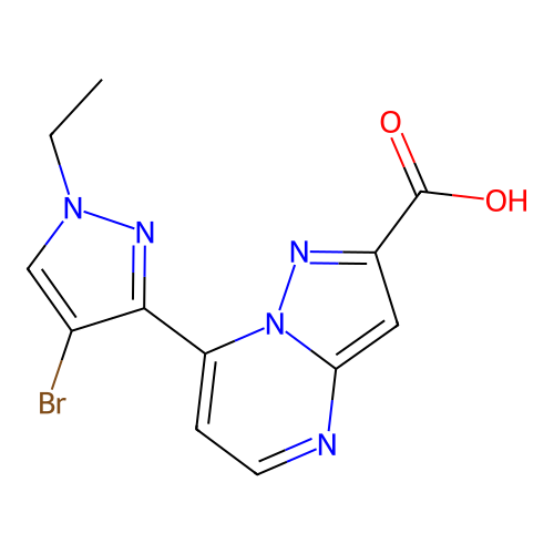 7-(4-bromo-1-ethyl-1H-pyrazol-3-yl)pyrazolo[1,5-a]pyrimidine-2-carboxylic acid structure