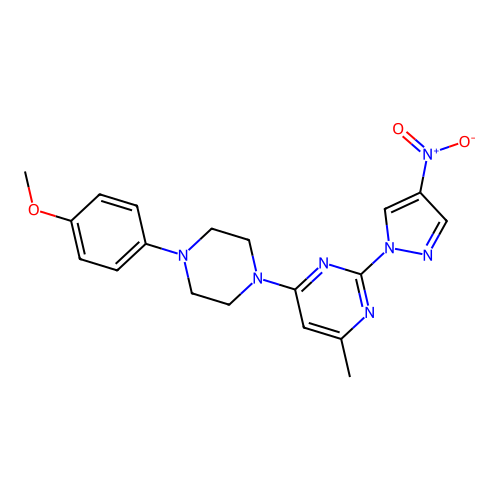 4-(4-(4-methoxyphenyl)piperazin-1-yl)-6-methyl-2-(4-nitro-1H-pyrazol-1-yl)pyrimidine structure