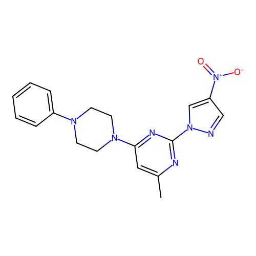 4-methyl-2-(4-nitro-1H-pyrazol-1-yl)-6-(4-phenylpiperazin-1-yl)pyrimidine structure