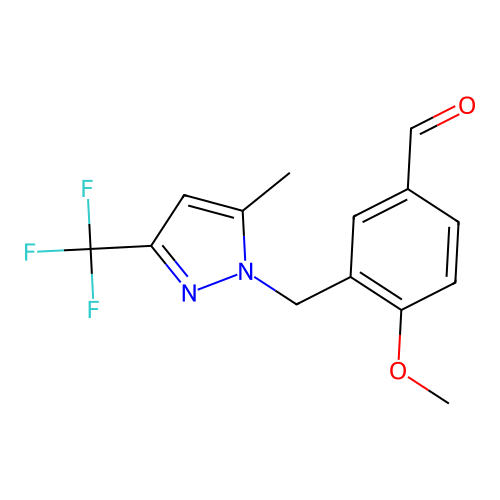 4-methoxy-3-{[5-methyl-3-(trifluoromethyl)-1H-pyrazol-1-yl]methyl}benzaldehyde structure