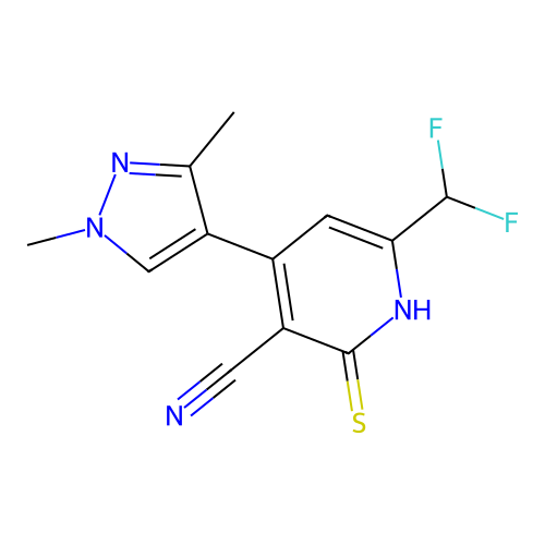 6-(Difluoromethyl)-4-(1,3-dimethyl-1H-pyrazol-4-yl)-2-mercaptonicotinonitrile structure