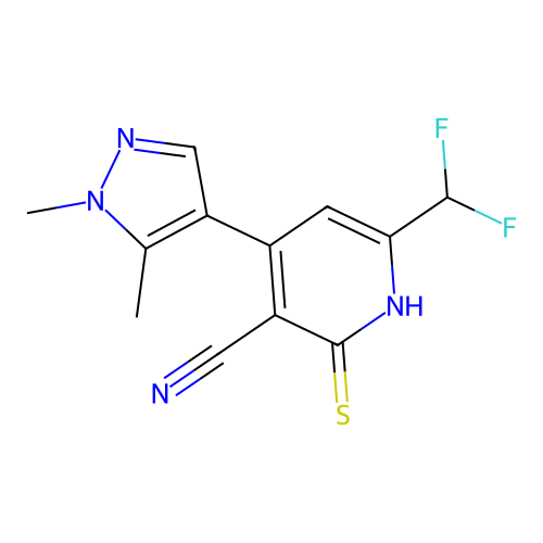 6-(Difluoromethyl)-4-(1,5-dimethyl-1H-pyrazol-4-yl)-2-mercaptonicotinonitrile structure