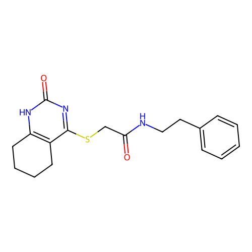 2-((2-oxo-1,2,5,6,7,8-hexahydroquinazolin-4-yl)thio)-N-phenethylacetamide structure