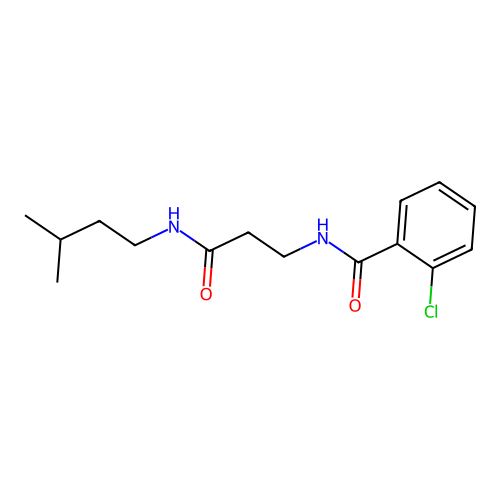 2-chloro-N-{3-[(3-methylbutyl)amino]-3-oxopropyl}benzamide structure