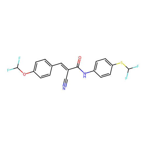 (E)-2-cyano-3-[4-(difluoromethoxy)phenyl]-N-[4-(difluoromethylsulfanyl)phenyl]prop-2-enamide structure