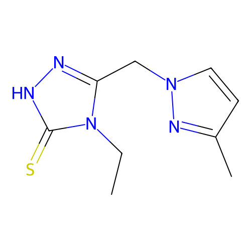 4-ethyl-5-[(3-methyl-1H-pyrazol-1-yl)methyl]-4H-1,2,4-triazole-3-thiol structure