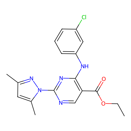 ethyl 4-((3-chlorophenyl)amino)-2-(3,5-dimethyl-1H-pyrazol-1-yl)pyrimidine-5-carboxylate structure