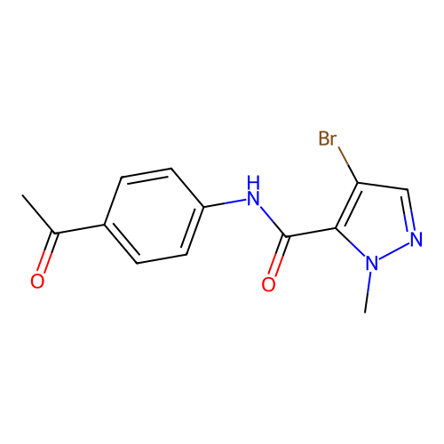 N-(4-acetylphenyl)-4-bromo-1-methyl-1H-pyrazole-5-carboxamide structure
