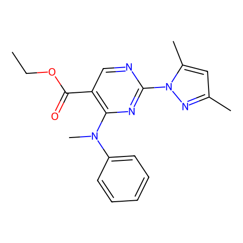 ethyl 2-(3,5-dimethyl-1H-pyrazol-1-yl)-4-(methyl(phenyl)amino)pyrimidine-5-carboxylate structure