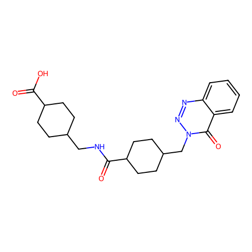4-((4-((4-oxobenzo[d][1,2,3]triazin-3(4H)-yl)methyl)cyclohexanecarboxamido)methyl)cyclohexanecarboxylic acid structure