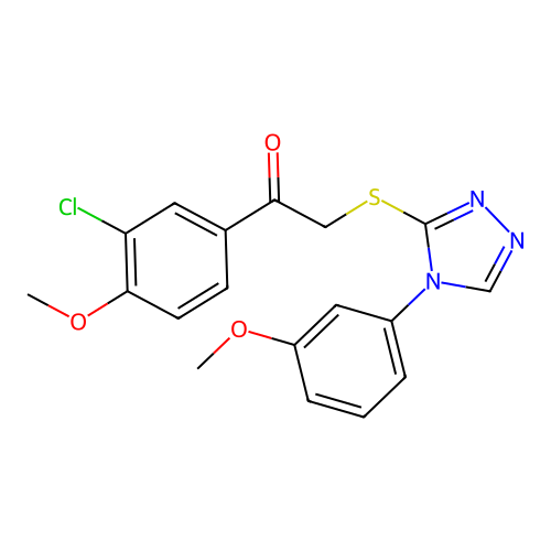 1-(3-chloro-4-methoxyphenyl)-2-[[4-(3-methoxyphenyl)-1,2,4-triazol-3-yl]sulfanyl]ethanone structure