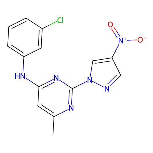 N-(3-chlorophenyl)-6-methyl-2-(4-nitro-1H-pyrazol-1-yl)pyrimidin-4-amine structure