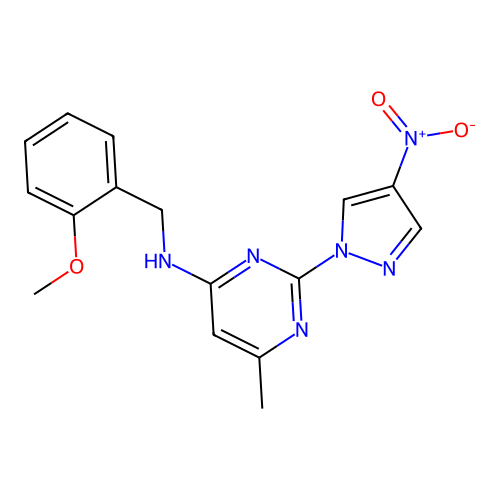 N-(2-methoxybenzyl)-6-methyl-2-(4-nitro-1H-pyrazol-1-yl)pyrimidin-4-amine structure