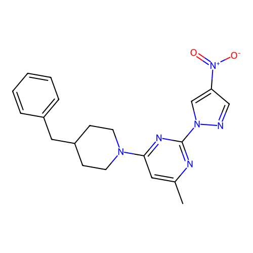 4-(4-benzylpiperidin-1-yl)-6-methyl-2-(4-nitro-1H-pyrazol-1-yl)pyrimidine structure