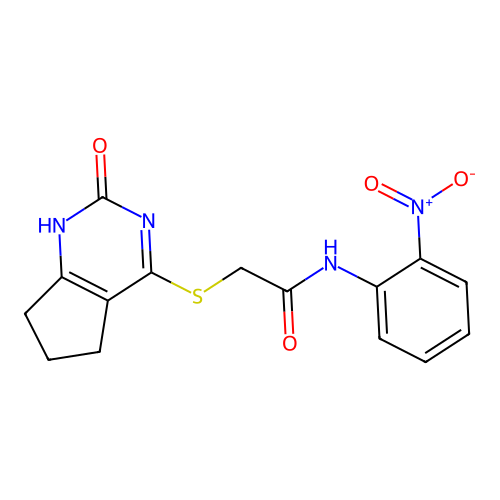N-(2-nitrophenyl)-2-[(2-oxo-1,5,6,7-tetrahydrocyclopenta[d]pyrimidin-4-yl)sulfanyl]acetamide structure