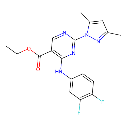 ethyl 4-(3,4-difluoroanilino)-2-(3,5-dimethylpyrazol-1-yl)pyrimidine-5-carboxylate structure