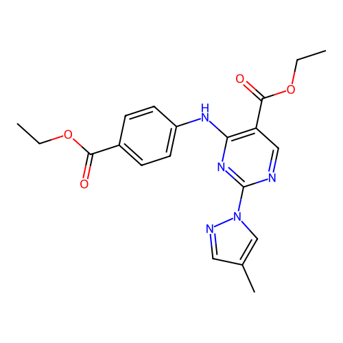 ethyl 4-(4-ethoxycarbonylanilino)-2-(4-methylpyrazol-1-yl)pyrimidine-5-carboxylate structure
