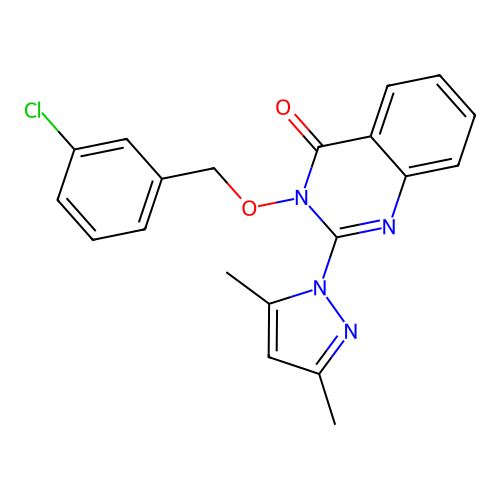 3-((3-chlorobenzyl)oxy)-2-(3,5-dimethyl-1H-pyrazol-1-yl)quinazolin-4(3H)-one structure