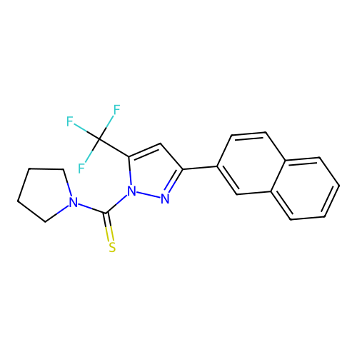 (3-(naphthalen-2-yl)-5-(trifluoromethyl)-1H-pyrazol-1-yl)(pyrrolidin-1-yl)methanethione structure