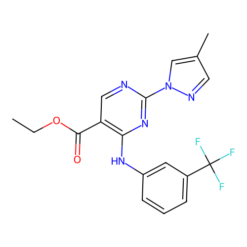ethyl 2-(4-methylpyrazol-1-yl)-4-[3-(trifluoromethyl)anilino]pyrimidine-5-carboxylate structure