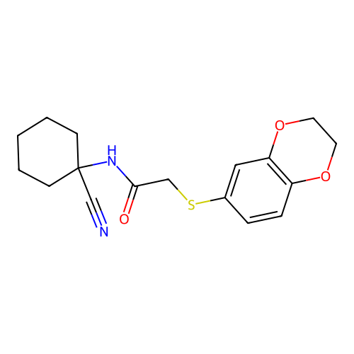 N-(1-cyanocyclohexyl)-2-(2,3-dihydro-1,4-benzodioxin-6-ylsulfanyl)acetamide structure