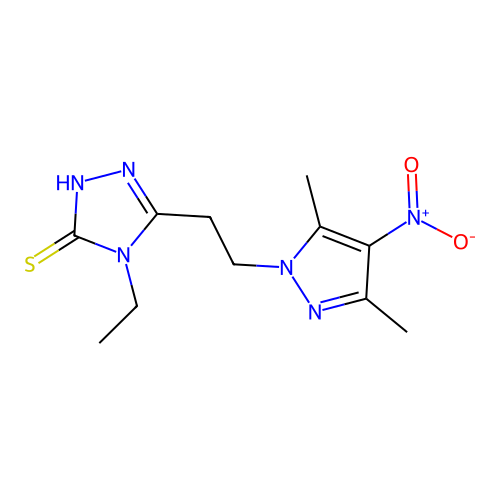 5-[2-(3,5-Dimethyl-4-nitro-pyrazol-1-yl)-ethyl]-4-ethyl-4H-[1,2,4]triazole-3-thiol structure