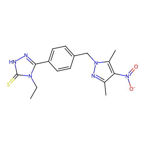 5-[4-(3,5-Dimethyl-4-nitro-pyrazol-1-ylmethyl)-phenyl]-4-ethyl-4H-[1,2,4]triazole-3-thiol structure