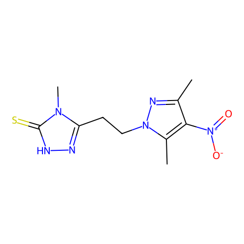 5-(2-(3,5-Dimethyl-4-nitro-1H-pyrazol-1-yl)ethyl)-4-methyl-4H-1,2,4-triazole-3-thiol structure