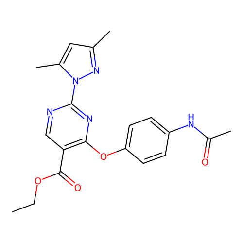 ethyl 4-(4-acetamidophenoxy)-2-(3,5-dimethyl-1H-pyrazol-1-yl)pyrimidine-5-carboxylate structure