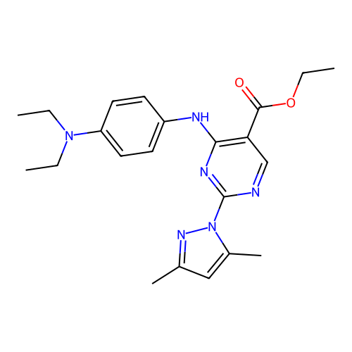 ethyl 4-[4-(diethylamino)anilino]-2-(3,5-dimethylpyrazol-1-yl)pyrimidine-5-carboxylate structure