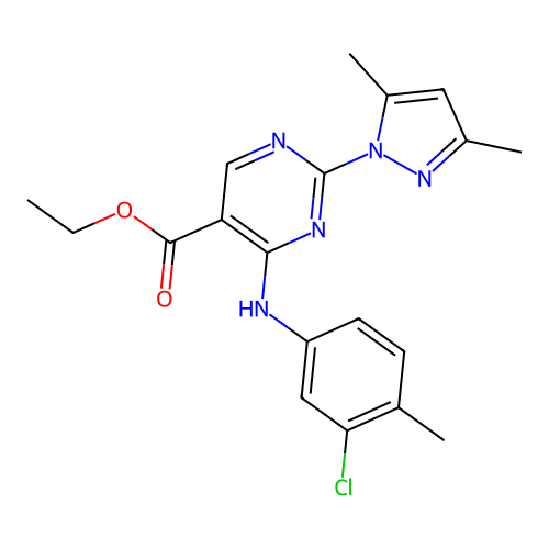 ethyl 4-(3-chloro-4-methylanilino)-2-(3,5-dimethylpyrazol-1-yl)pyrimidine-5-carboxylate structure