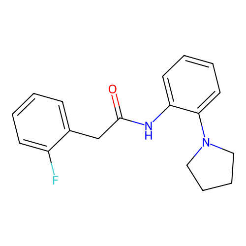 2-(2-fluorophenyl)-N-(2-pyrrolidin-1-ylphenyl)acetamide structure