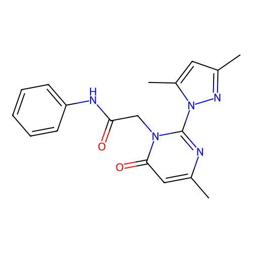 2-[2-(3,5-dimethylpyrazol-1-yl)-4-methyl-6-oxopyrimidin-1-yl]-N-phenylacetamide structure