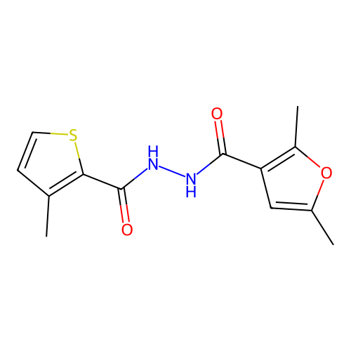 2,5-dimethyl-N'-(3-methylthiophene-2-carbonyl)furan-3-carbohydrazide structure