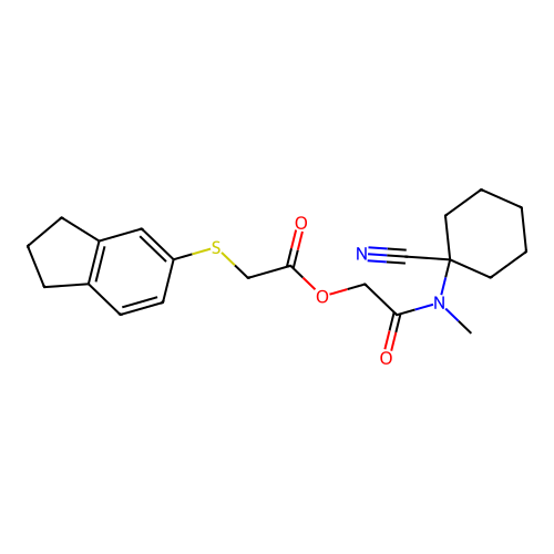 [2-[(1-cyanocyclohexyl)-methylamino]-2-oxoethyl] 2-(2,3-dihydro-1H-inden-5-ylsulfanyl)acetate structure
