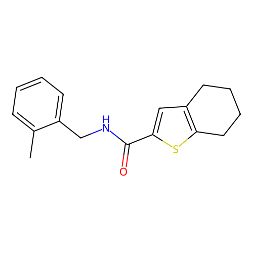 N-[(2-methylphenyl)methyl]-4,5,6,7-tetrahydro-1-benzothiophene-2-carboxamide structure