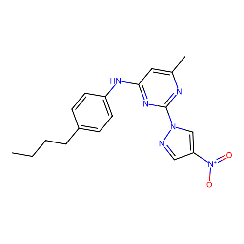 N-(4-butylphenyl)-6-methyl-2-(4-nitro-1H-pyrazol-1-yl)pyrimidin-4-amine structure