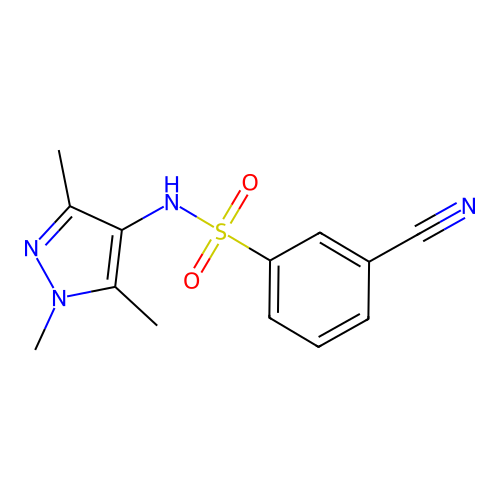 3-cyano-N-(1,3,5-trimethyl-1H-pyrazol-4-yl)benzene-1-sulfonamide structure